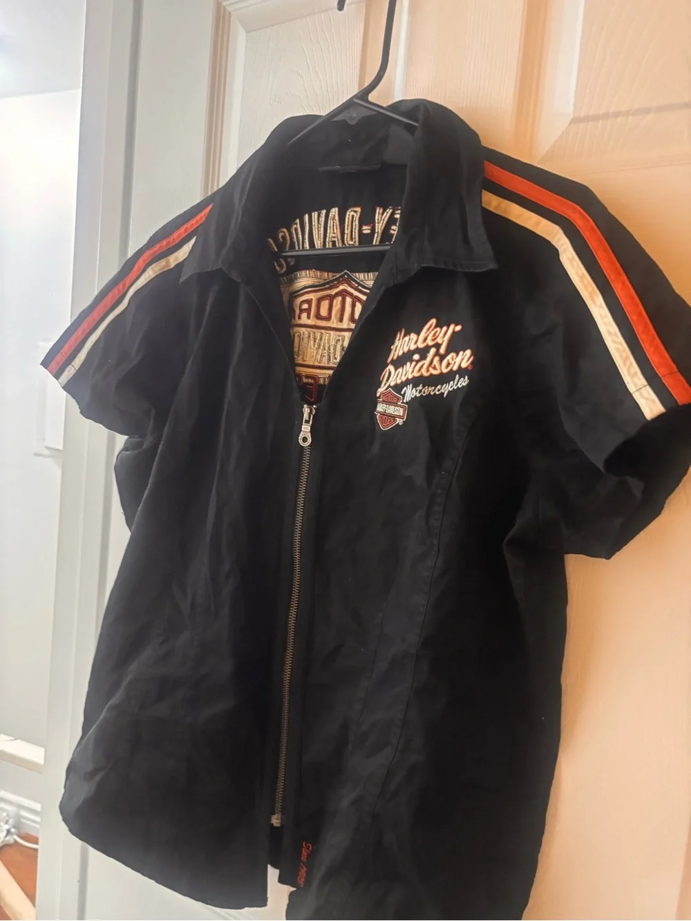 Harley-Davidson Black and Cream Embroidered Motorcycles Jacket